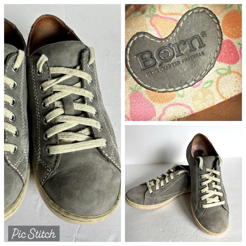 Born "Kai" Leather Sneakers Graphite Gray Nubuck Womens 8 / 39 Tennis Shoes Norm